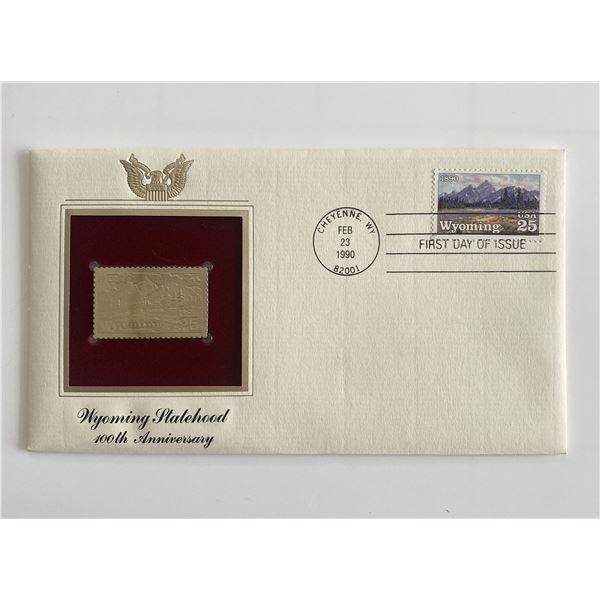 Wyoming Statehood 100th Anniversary Gold Stamp Replica First Day Cover
