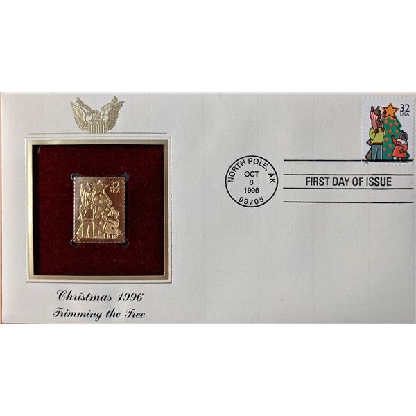 Christmas 1996 Trimming The Tree Gold Stamp Replica First Day Cover