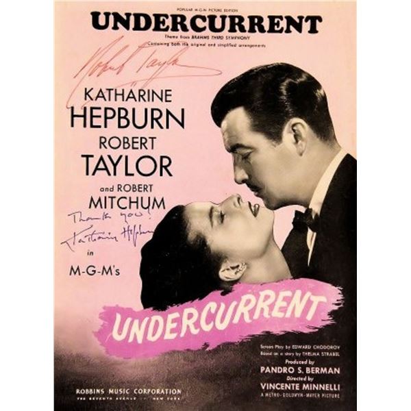 Katharine Hepburn and Robert Taylor signed sheet music