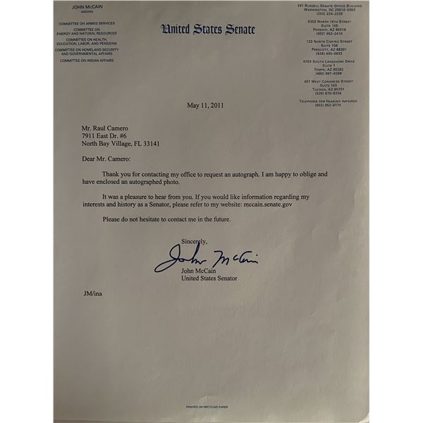 John McCain facsimile signed letter