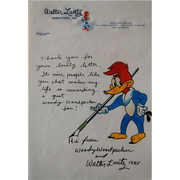 Walter Lantz hand drawn & signed sketch