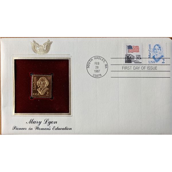 Mary Lyon Pioneer In Women's Education Gold Stamp Replica First Day Cover