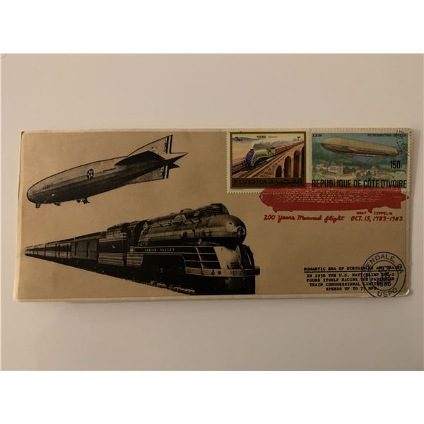 Romantic Era of Dirigibles and Trains - First Day Cover - ZMC-2 U.S. Navy Blimp & Passenger Train Co