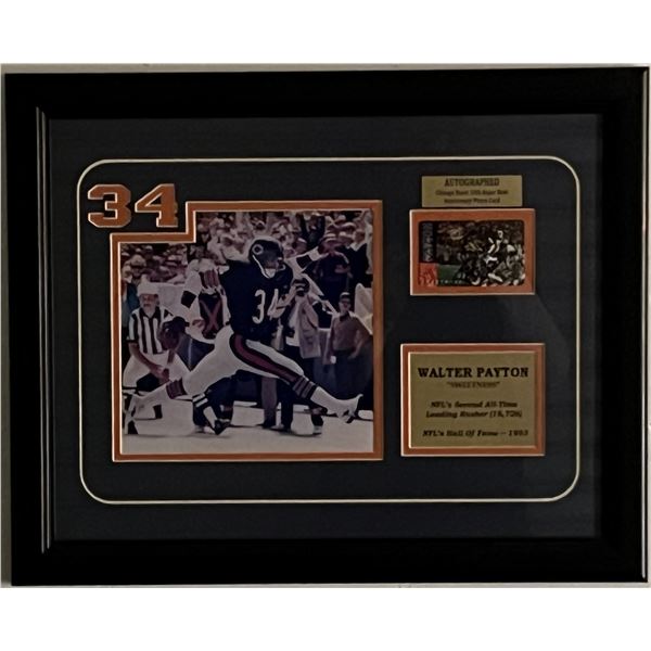 Walter Payton signed football card collage. Steiner authenticated