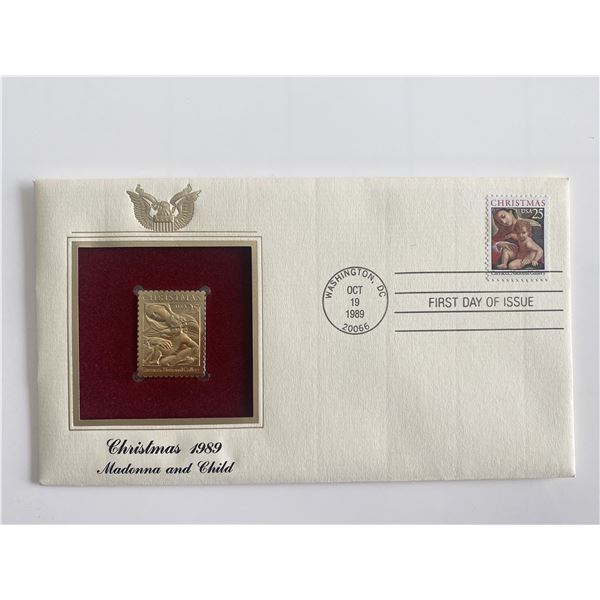 Christmas 1989 Madonna and Child Gold Stamp Replica First Day Cover