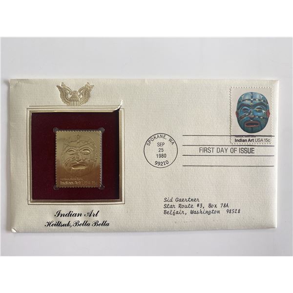 Indian Art Heiltsuk, Bella Bella Gold Stamp Replica First Day Cover