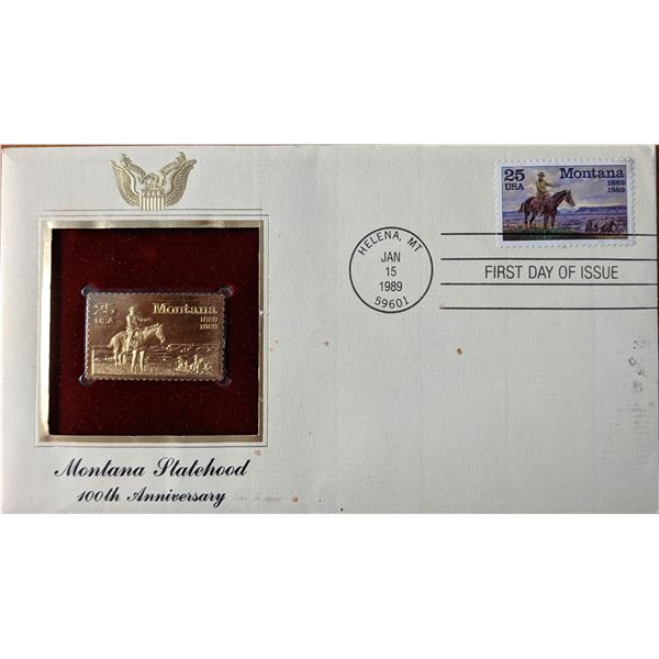 Montana Statehood 100th Anniversary Gold Stamp Replica First Day Cover