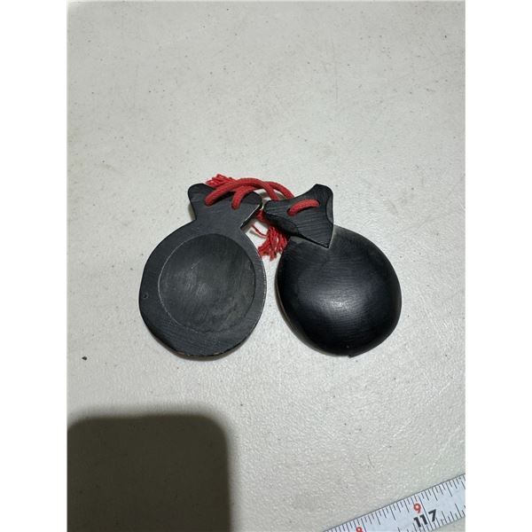 VINTAGE EBONY BLACK CASTANETS