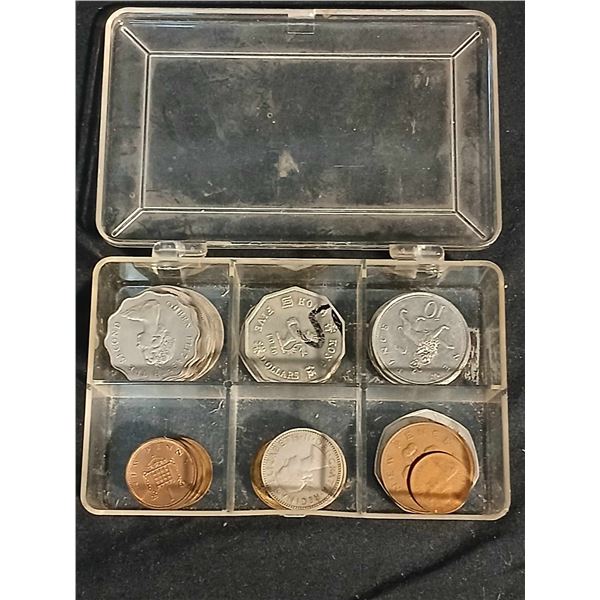 Assorted coins in small case