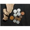 Image 1 : Assorted coins with small leather pouch
