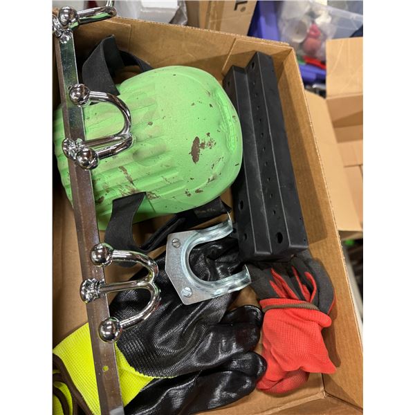 Knee pads, tool holder, hooks, work gloves