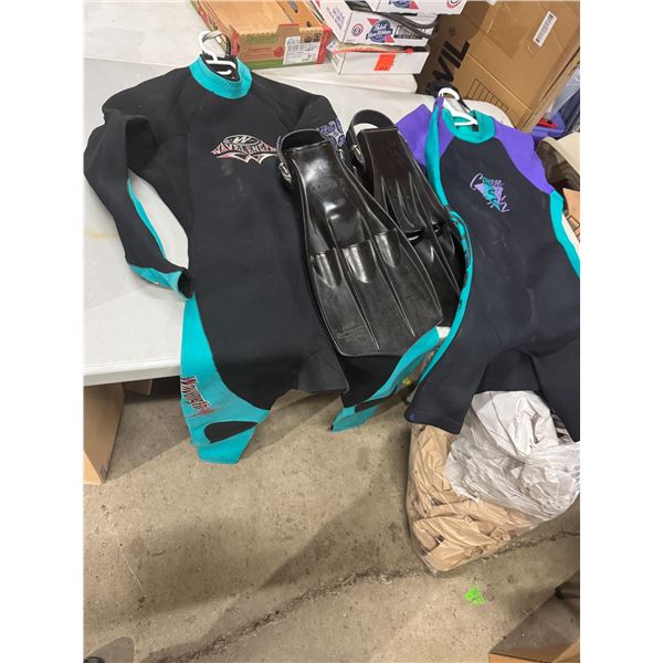 Wetsuits and swim master flippers
