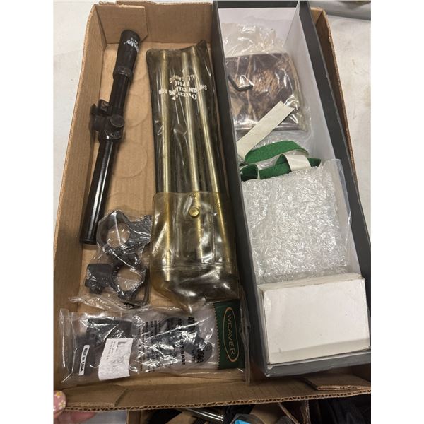 Scope, shotgun, cleaning items, etc.
