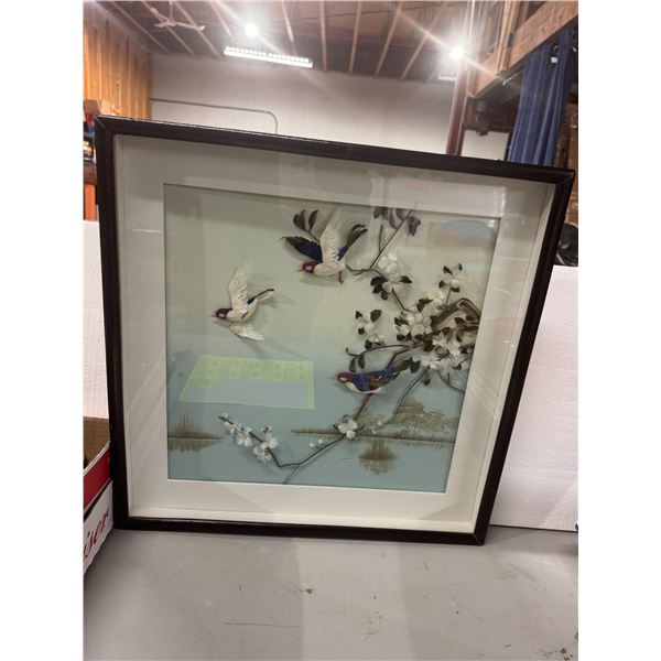 Asian shadowbox feather/silk watercolor