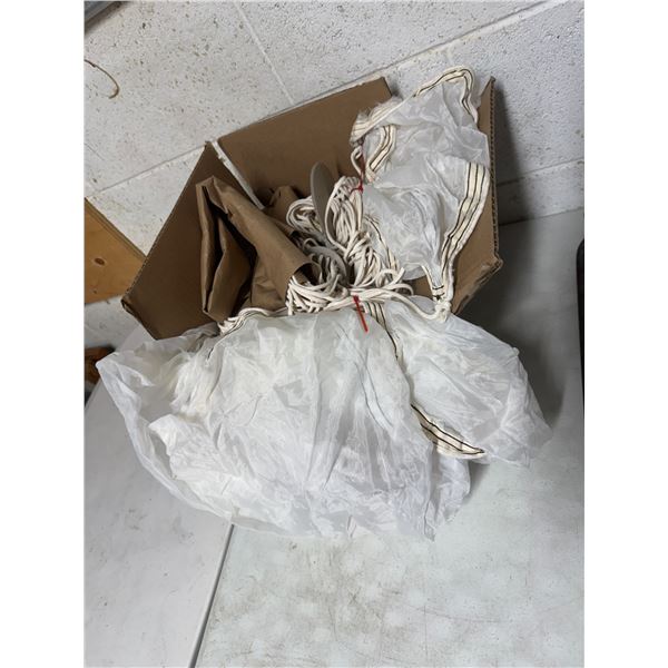 US Army white nylon parachute with shrouds intact