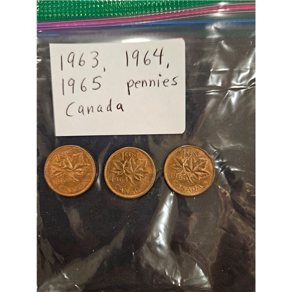 1963, 1964, 1965 Canada Pennies