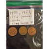 Image 1 : 1950, 1951, 1952 Canada Pennies- King George VI