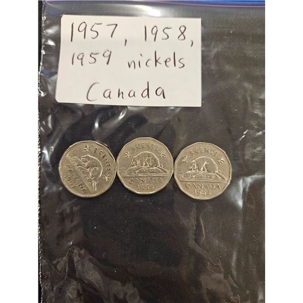 1957, 1958, 1959 canada nickels