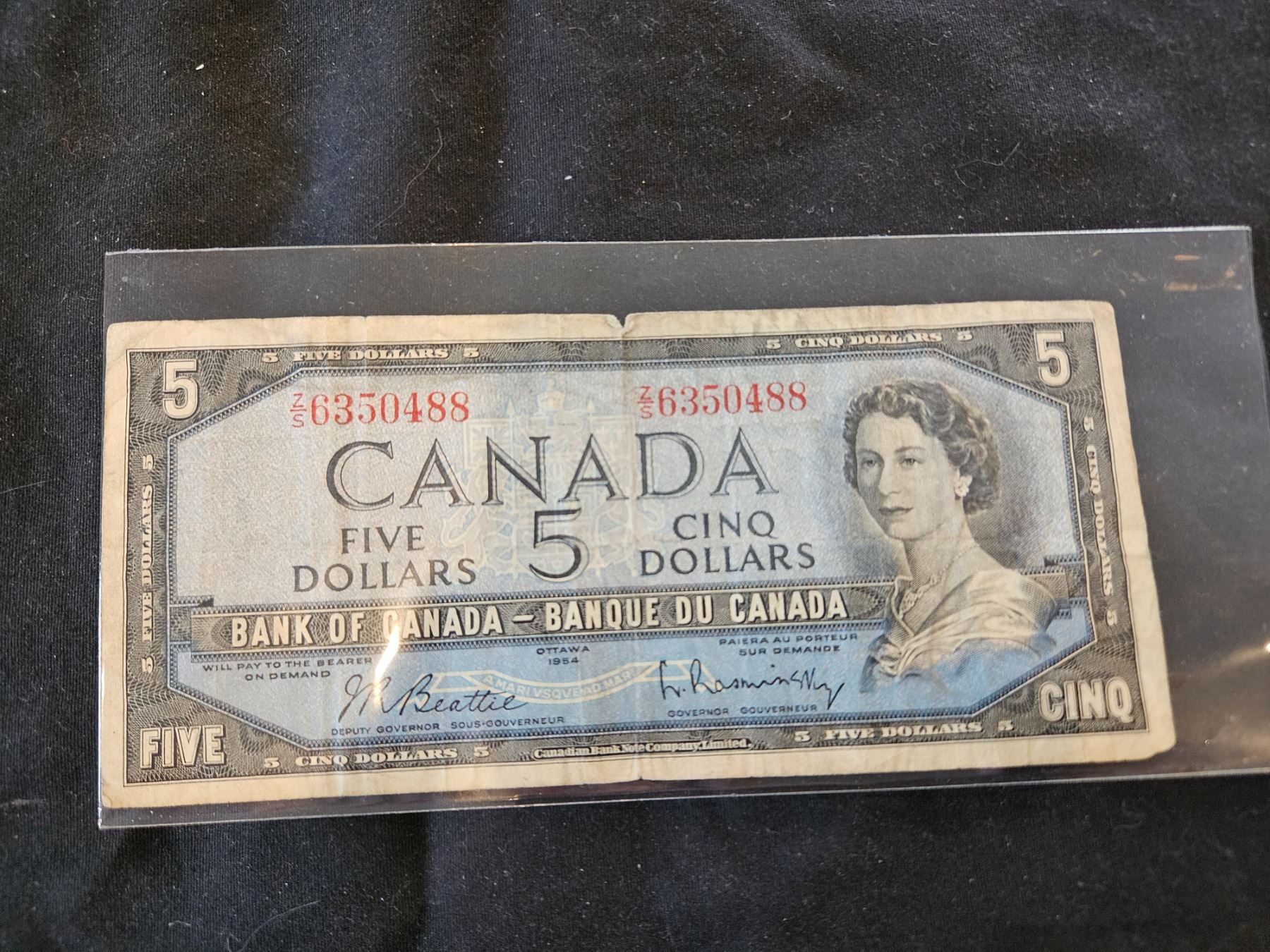 1954 Canada 5 dollar bill