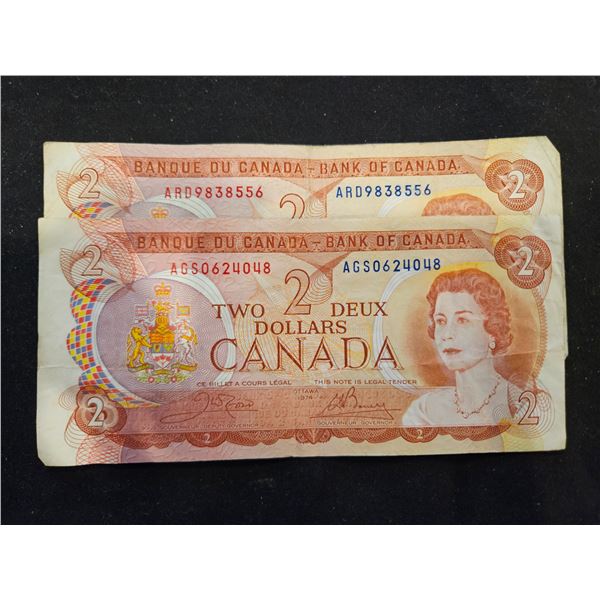 2x 1974- 2 Dollar bills