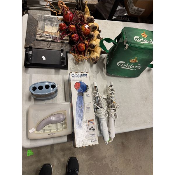 Conair massager, curling irons, Revlon item and other home decor