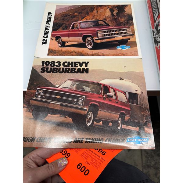 1983 Chevy suburban advertising pamphlet and 1982 Chevy pick up truck