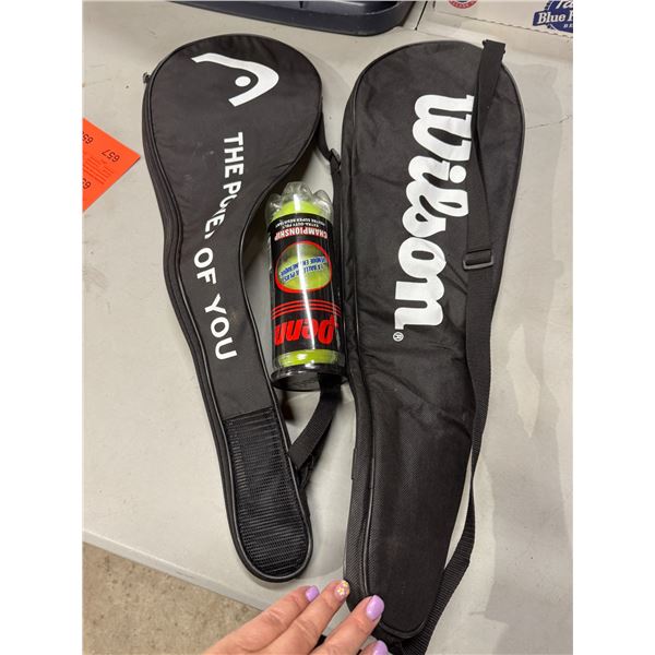Racket cases and tennis balls