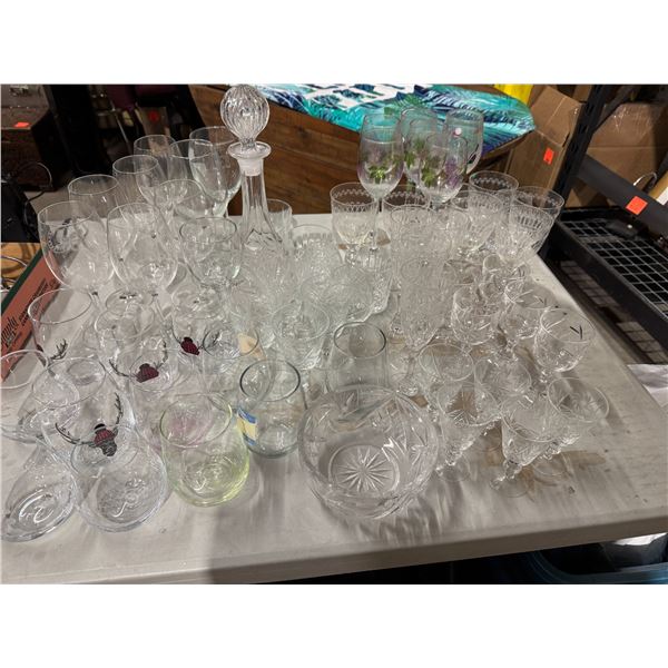 Crystal glasses decanter bowl, etc.