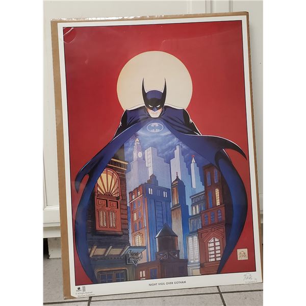 Bob Kane, Creator of Batman, Signed 18” x 25” Poster:  Night Vigil Over Gotham.  G