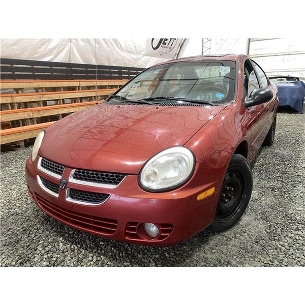 A10 -- 2004 DODGE NEON, BURGANDY, 212610 KMS, FRONT WHEEL DRIVE