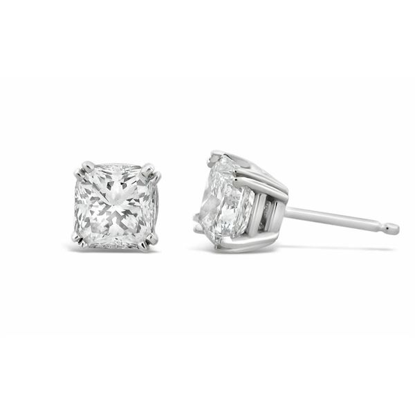 Gold & Lab Cushion Diamond 7.00 Cts Earrings Studs