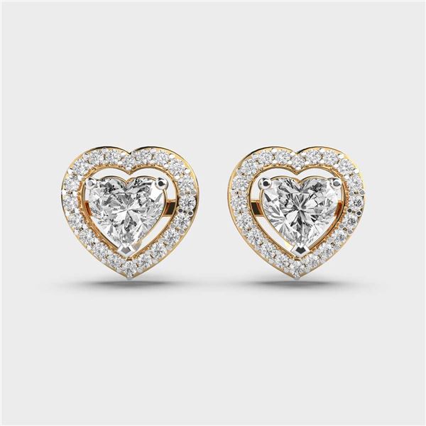 Gold & White Diamonds 4.10 Cts Hearts Ear Studs