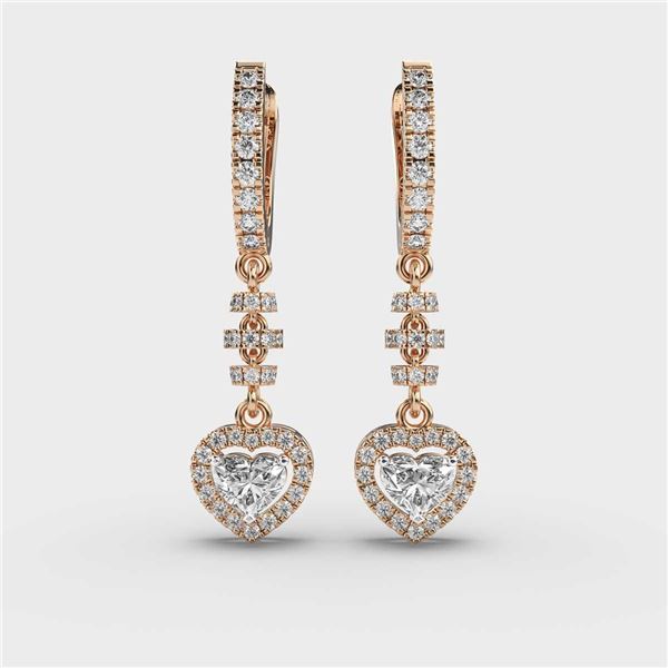 Gold & White Diamonds 5 Cts Hearts Drop EarRings