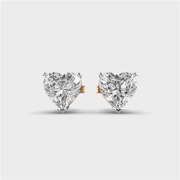 Gold & White Diamonds 3 Cts Hearts Ear Studs