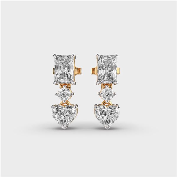 Gold & White Diamonds 10 Cts Hearts Drop Earrings