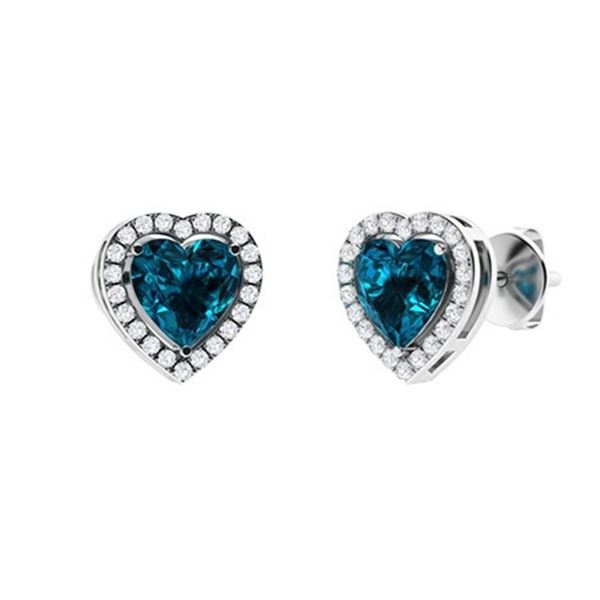Gold Natural Hearts London Topaz Diamonds EarStuds