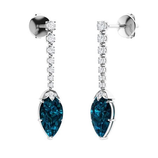 Gold Natural London Topaz Diamonds Drop EarRings