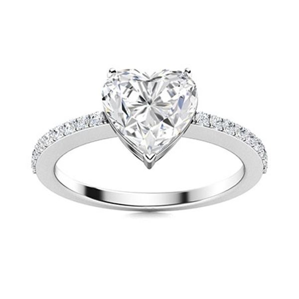 Gold & Brilliant White Heart Diamond 2.50 Cts Ring - E/VVS