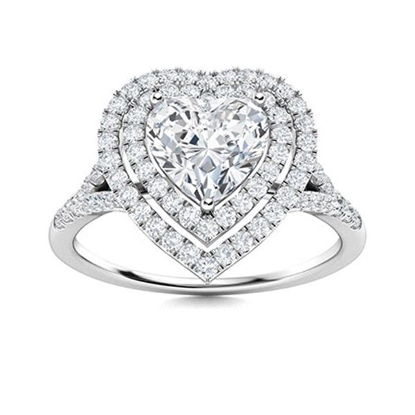 Gold & Brilliant White Heart Diamond 2.50 Cts Ring - E/VVS
