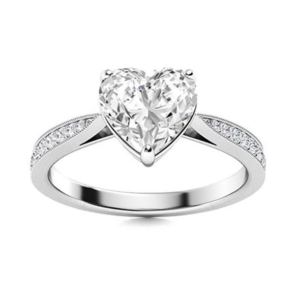 Gold  White Diamond Heart 3.22 Cts Ring - E/VVS