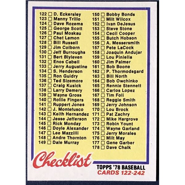 1978 TOPPS CHECKLIST
