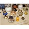 Image 2 : 521 -- VINTAGE AMBER GLASS OIL LAMP, CERAMIC OIL LAMPS, COBALT GLASS VASE ON STAND, AND MORE VINTAGE