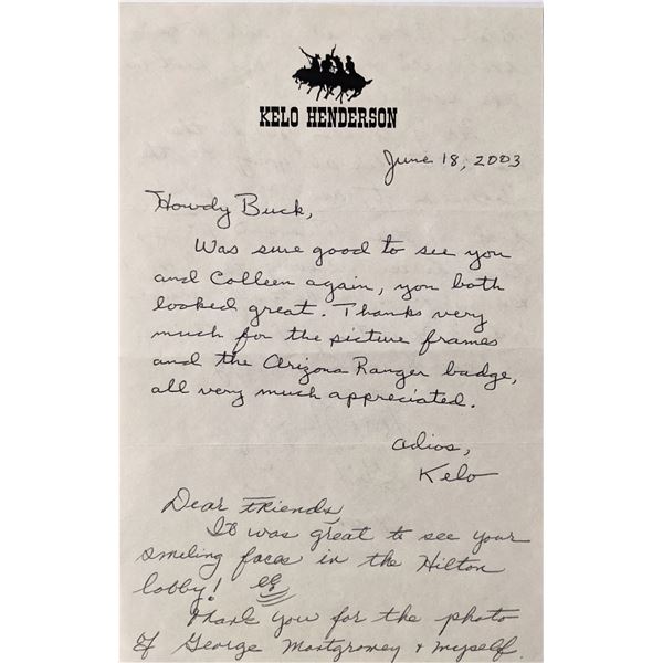 Kelo Henderson Signed Letter
