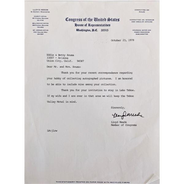 Edwin Lloyd Meeds signed letter
