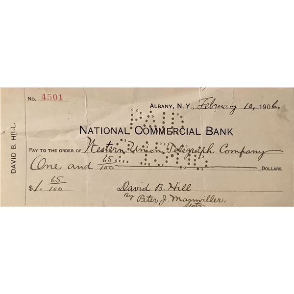 David B. Hill Signed Check 1906