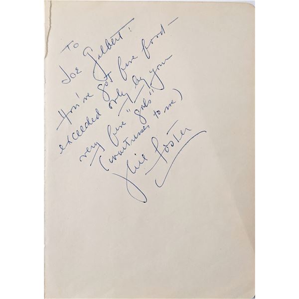 Julie Foster Signed Note