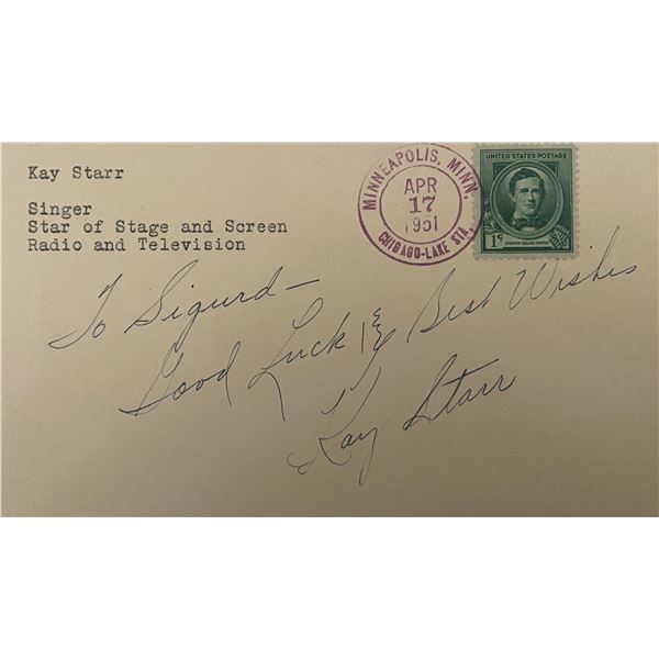 Singer Kay Starr Signed Envelope