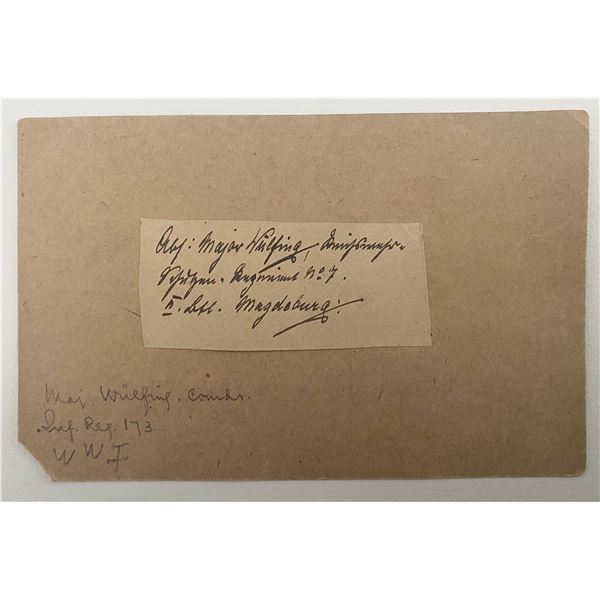 Major Wilfing WW1 signed note