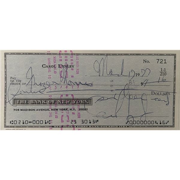 Carol Lynley Signed Check