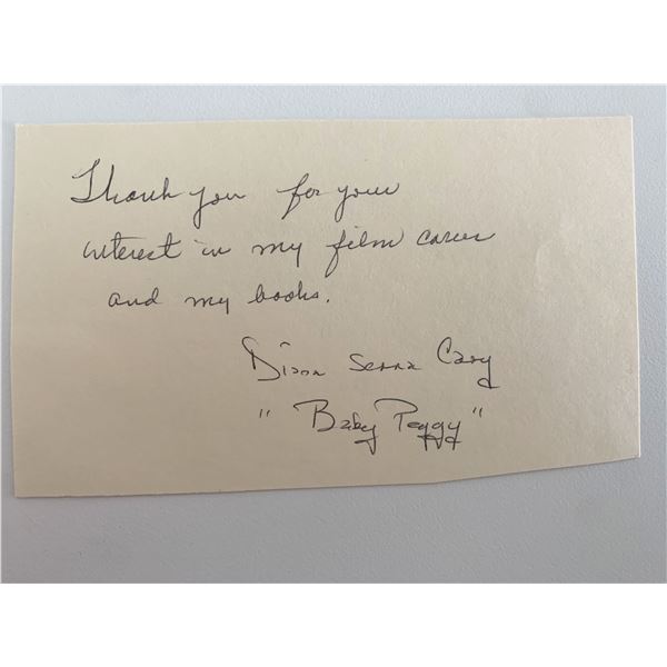 Baby Peggy Child Star Diana Cary signed note